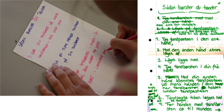 Figure 1. Toothbrush activity. Two examples of written texts by the students.