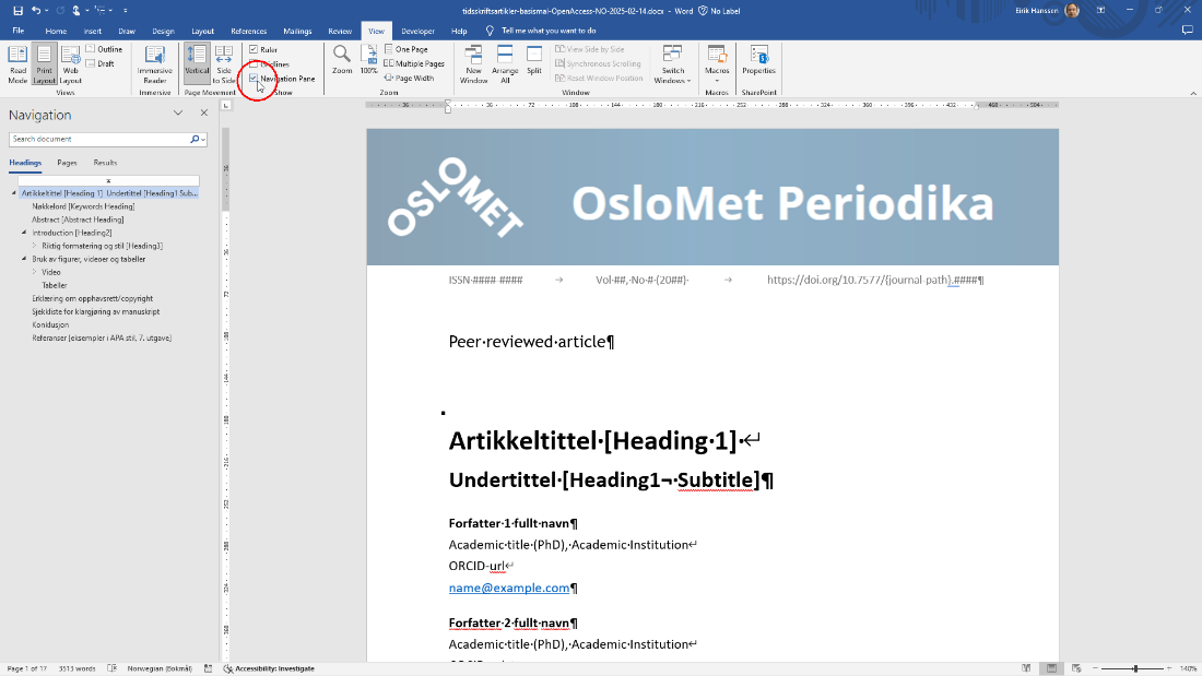 Vis > Navigasjonsrute