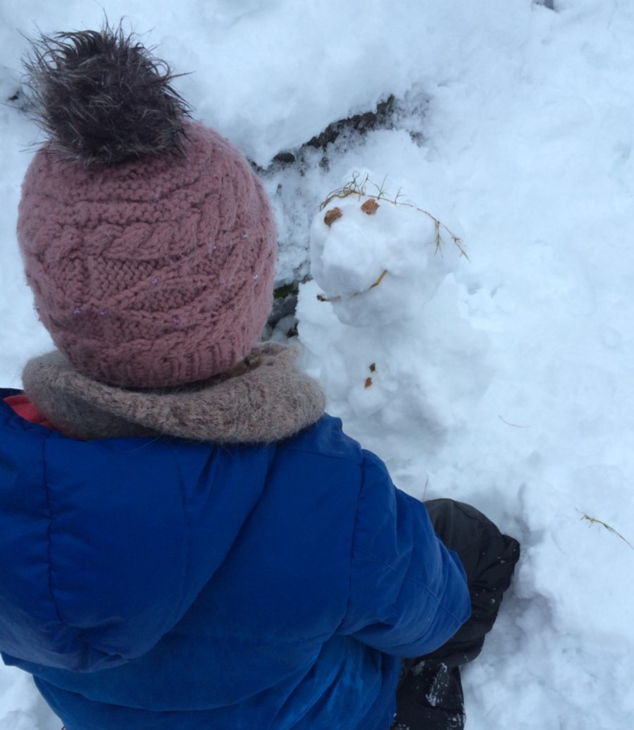 Child and snowman