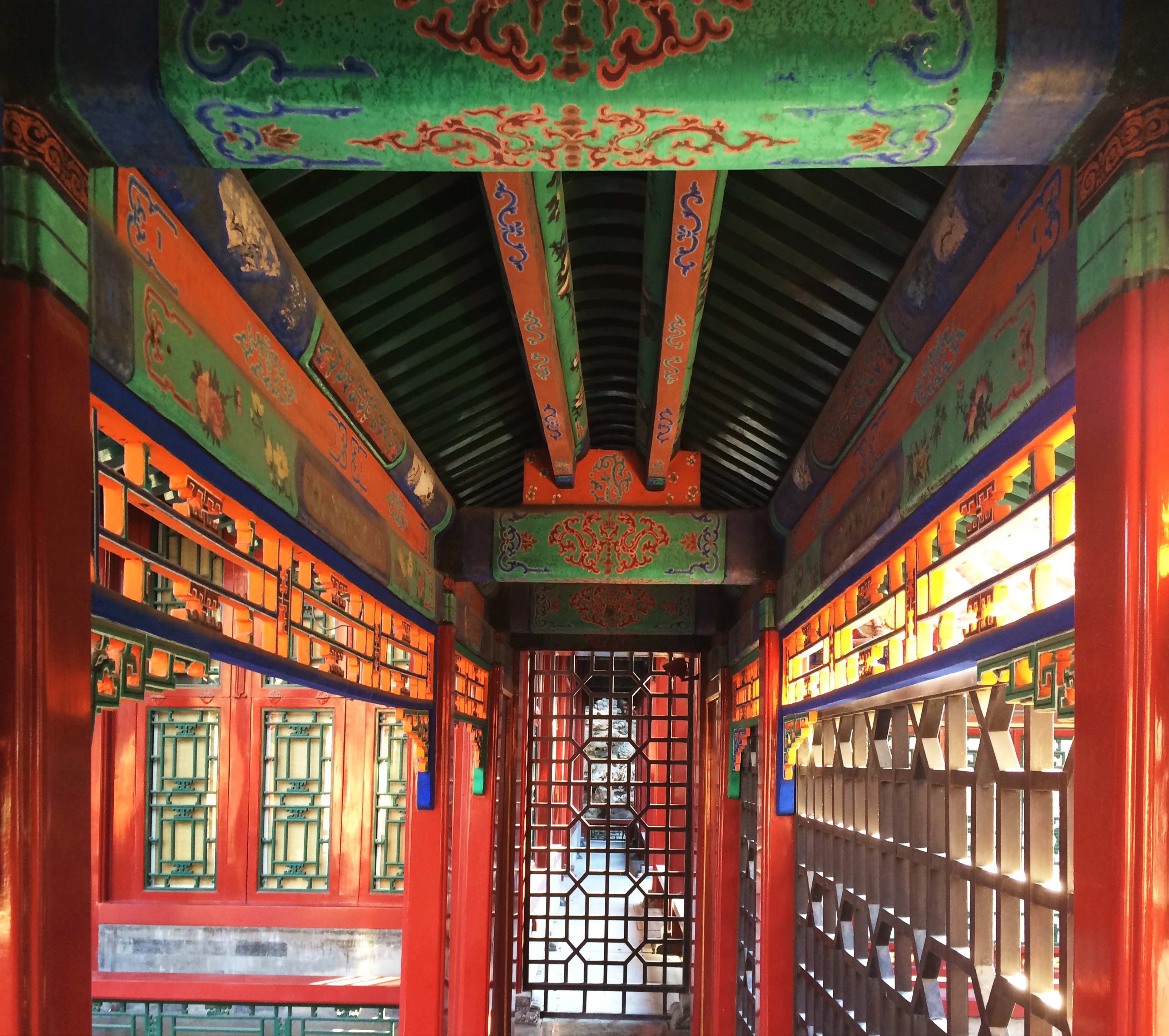 A strong colored hallway in an Asian building
