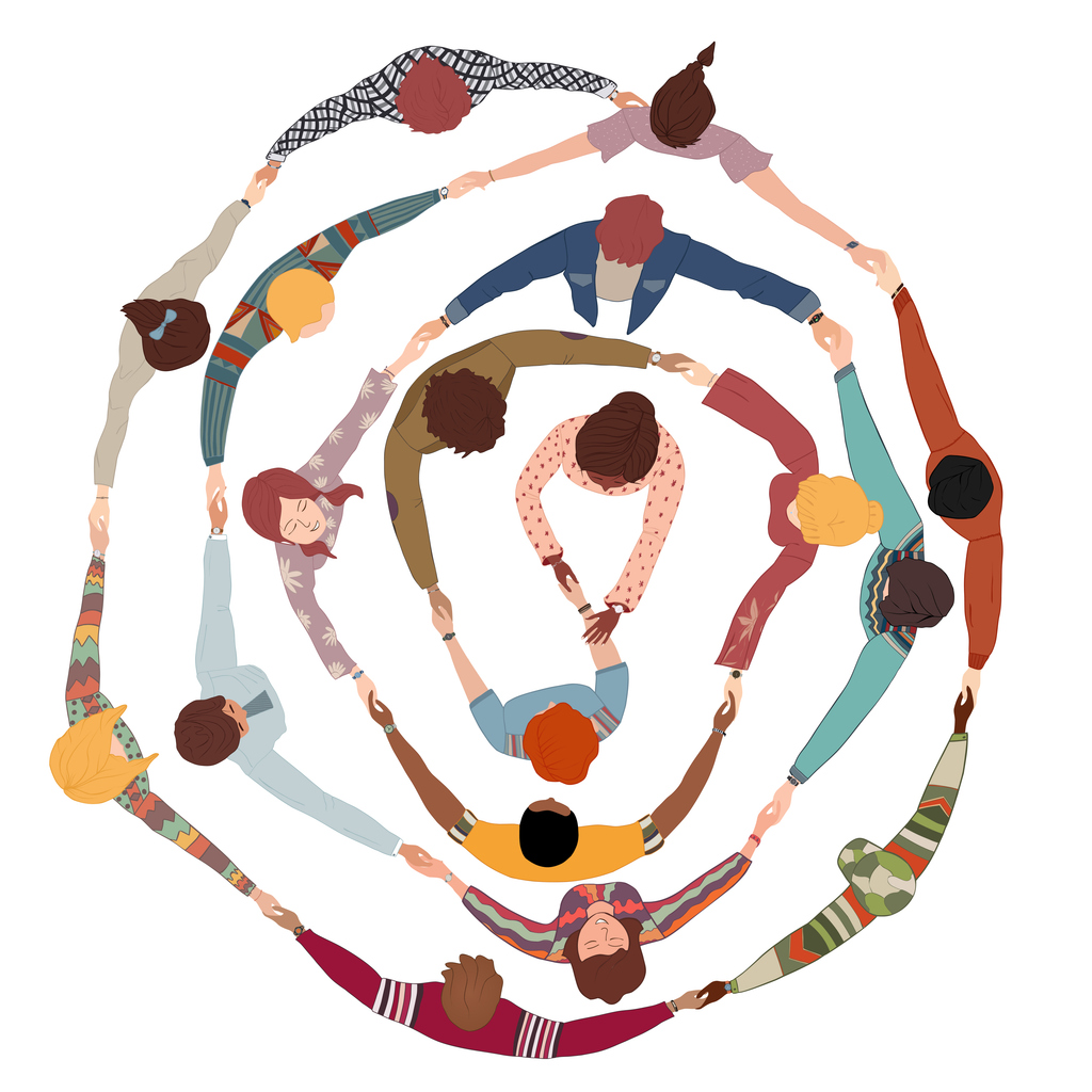 Illustration of a community: people in circles - holding hands