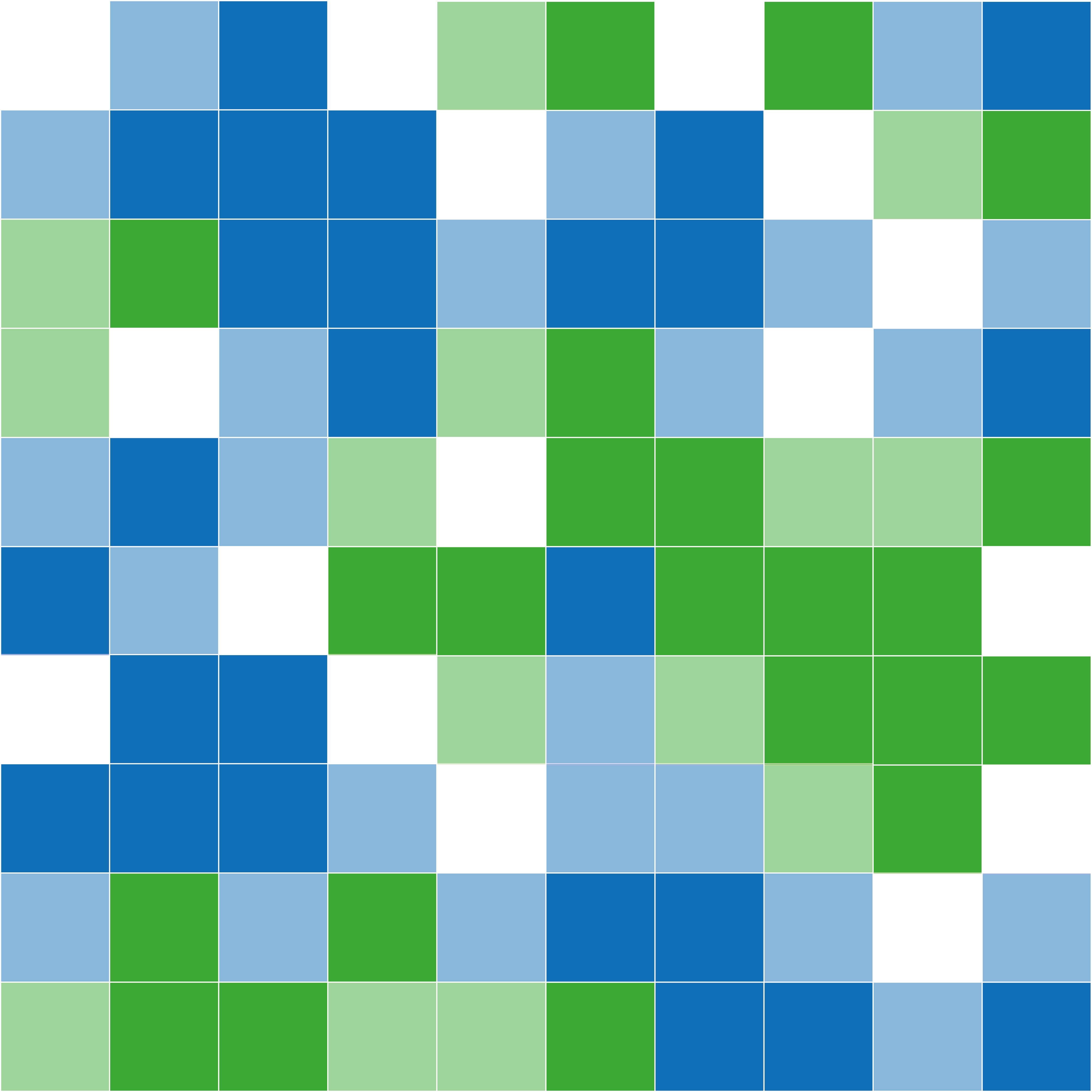 random grid pattern in white, light and dark green and blue